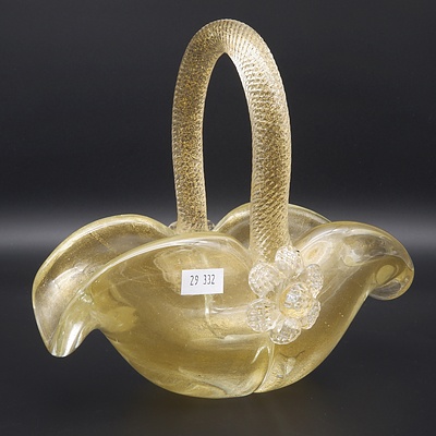 Murano Glass Aventurine Basket, Possibly Barovier & Toso