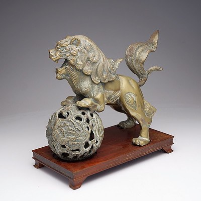 Chinese Brass Temple Dog 20th Century