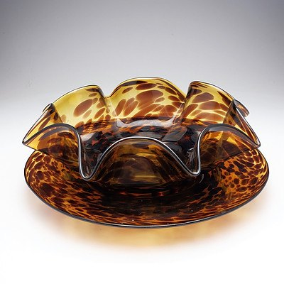 Large Art Glass 'Tortoiseshell' Bowl and Dish