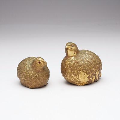 Pair of Chinese Gilded Quail Figures