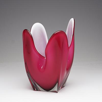Murano Pink Cased Glass Vase