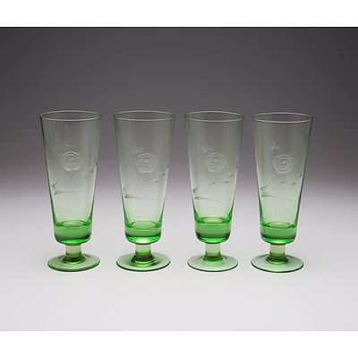 Four Vintage Green Parfait Glasses