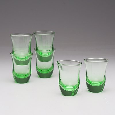 Six Retro Green Shot Glasses
