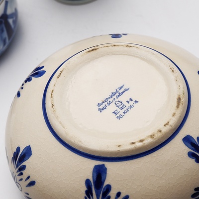 Delft Blue and White Vase, Sugar Bowl and Lidded Bowl