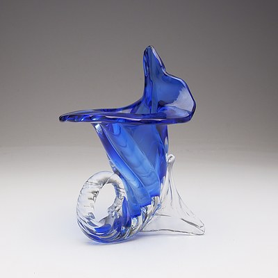 1950's Blue Murano Glass Cornucopia Vase