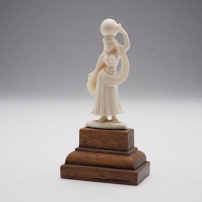 Indian Ivory Figure of Woman Carrying Water, Early to Mid 20th Century
