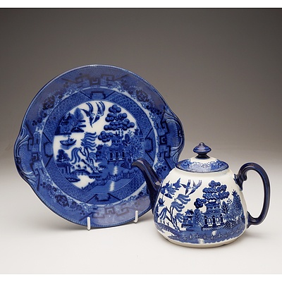 Doulton Willow Pattern Teapot and Plate