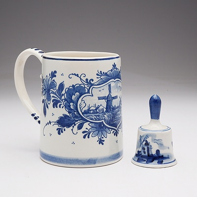 Delft Blue and White Tankard and a Bell