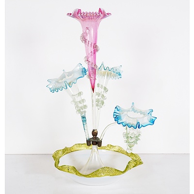 Victorian Multi-Coloured Glass Epergne with Rigaree Work