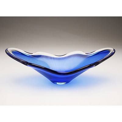 Scandinavian Blue Glass Bowl, Probably Flygsfors