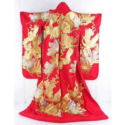 Japanese Silk and Metal Thread Embroidered Wedding Kimono