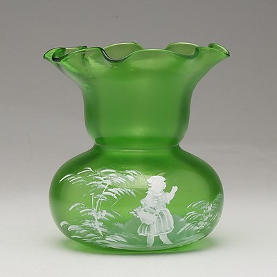 Antique Mary Gregory Apple Green Vase