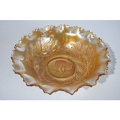Marigold Carnival Glass Nappy Bowl With Piping Shrike 