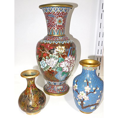 Three Chinese Cloisonne Enamel Vases