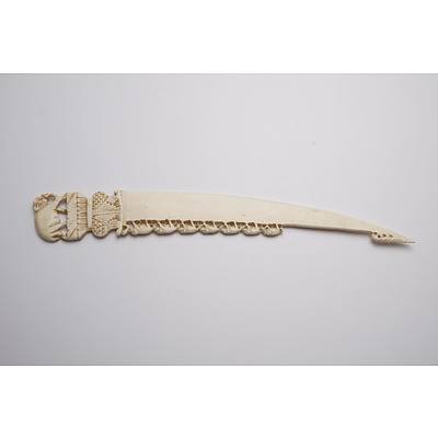 Carved Ivory Elephant Motif Letter Opener, Early to Mid 20th Century
