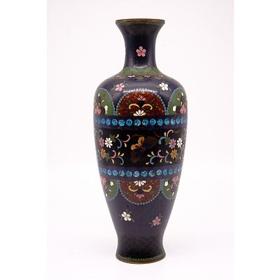Good Japanese Cloisonne Enamel Vase, Meiji Period 1868-1912