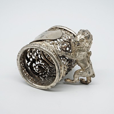 Antique Silver Plate Stud Box and a Figural Rampant Lion Serviette Ring