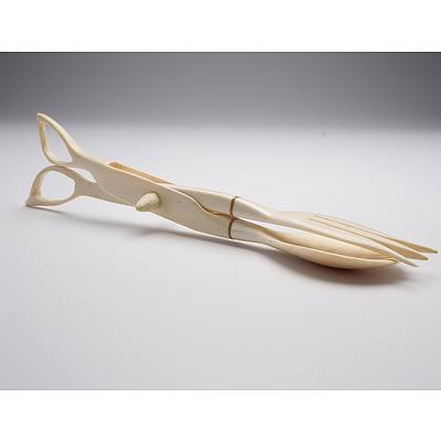 Pair of Carved Ivory Salad Servers, Early to Mid 20th Century