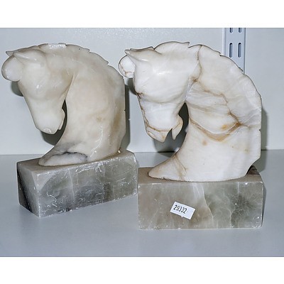 Pair of Alabaster Horse Bookends