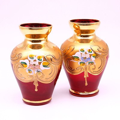 Five Various Small Hand Enamelled Venetian Glasswares