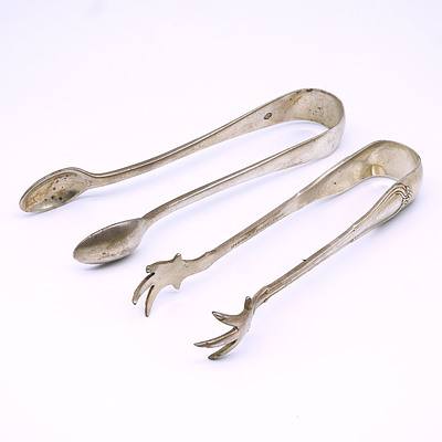 Two Pairs of Sterling Silver Sugar Tongs, London and American Hallmarks