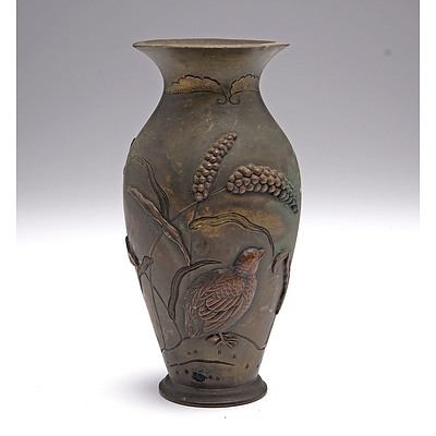 Japanese Bronze and Patinated Mixed Metal Vase, Meiji Period 1868-1912