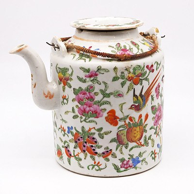 Antique Chinese Cantonese Famille Rose Teapot, Early 20th the Century