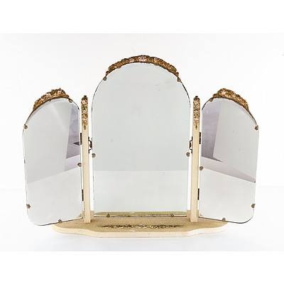 Vintage Dressing Table Folding Vanity Mirror with Painted Gesso Decoration