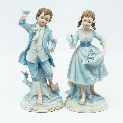 Two Andrea by Sadek Bisque Porcelain Figures