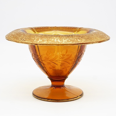 Art Deco Bohemian Acid Cut and Gilt Amber Glass Vase, Probably Moser