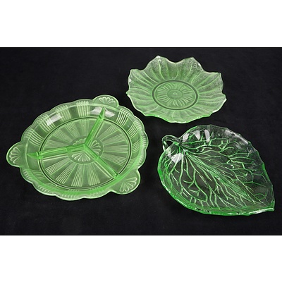 Three Vintage Uranium Glass Dishes