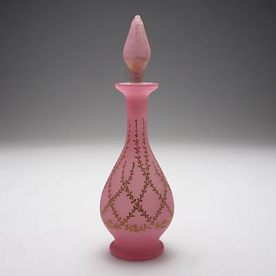Antique Venetian Pink Opaline Glass Perfume Bottle with Gilt Floral Swag