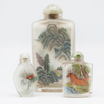Three Modern Chinese Inside Painted Snuff Bottles