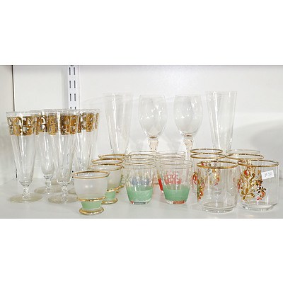 Collection of Vintage Tumblers, Wine Glasses and Champagne Flutes