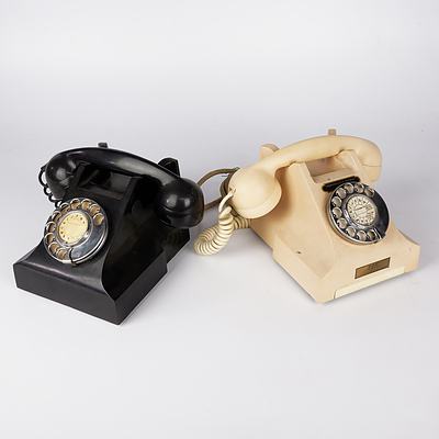 Two Vintage Bakelite Dial Telephones - One Cream, One Black