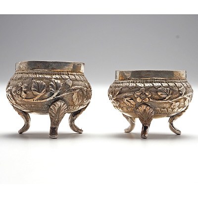 Pair Eastern Chased Silver Open Salts, Possibly Indo-Persian
