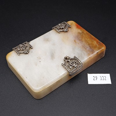 Antique Silver and Marcasite Mounted Carved Onyx Card Case