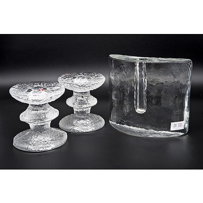 Scandinavian Glassware Including Pair of Iittala 'Festivo' Candelsticks Designed by Timo Sarpaneva (3)