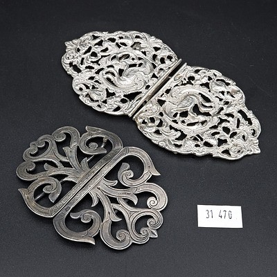 Two Antique Hallmarked Sterling Silver Belt Buckles