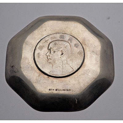 Chinese Silver Coin Mounted Dish, Sun Yat-Sen