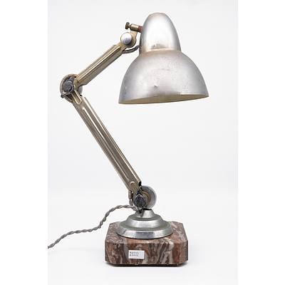 Vintage Modernist Articulated Metal Desk Lamp with Marble Base