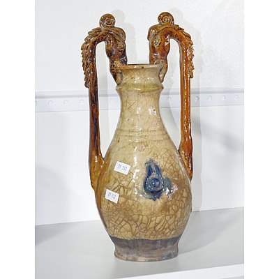 Eastern Double Handled Amphora With Crackle Glaze