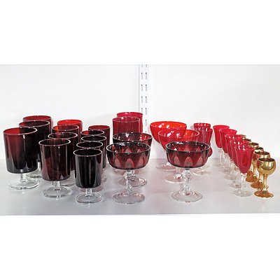Various Ruby Glass Stemware As Shown