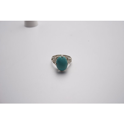 Chinese Export Sterling Silver Turquoise Ring C1950