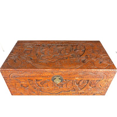 Chinese Carved Camphorwood Chest with Gloss Finish