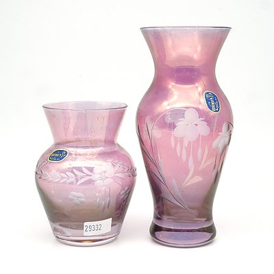 Two Bohemia Ruby Flash Glass Vases