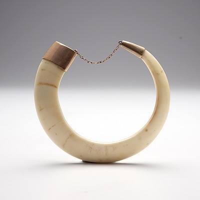 9ct Yellow Gold Mounted Boar Tusk Bangle, Early 20th Century