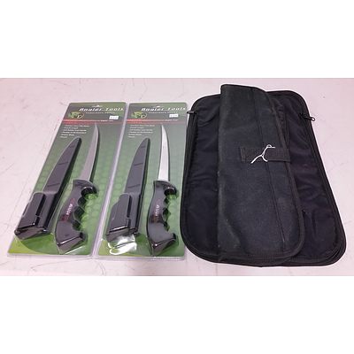 Two Angler Tools Filleting Knife Sets and Two Soft Knife Cases - Brand New - RRP 120.00