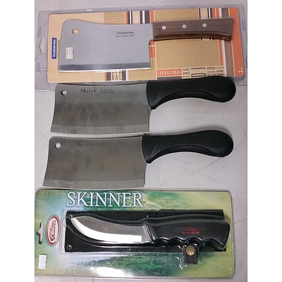 Three Cleavers and One Skinning Knife - Brand New - RRP $210.00
