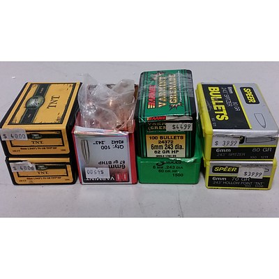 Seven Boxes of 6mm 243 Caliber Projectiles - Brand New - RRP $310.00